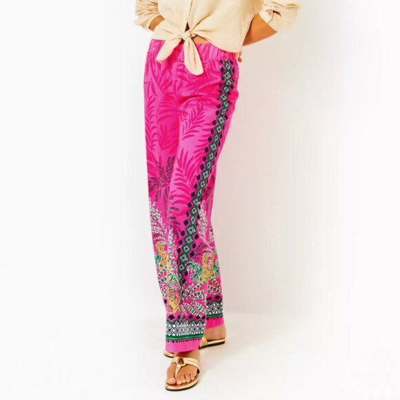 Lily Pulitzer Bal Harbor palazzo Vibrant Pink Patterned Pants - Picture 3 of 6
